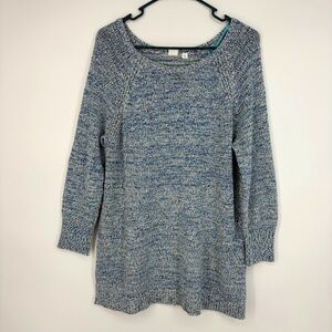Gap Womens Large Pullover Tunic Sweater Blue White Marled Knit Cotton Blend 3/4